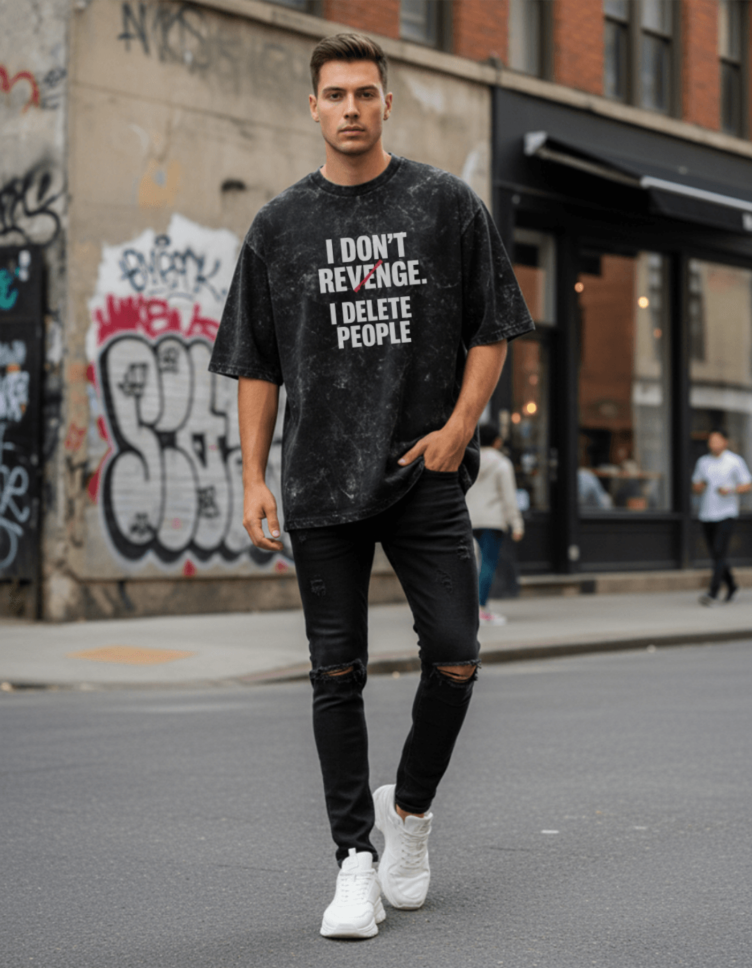 I Don’t Revenge, I Delete People Oversized Acid Washed T-Shirt