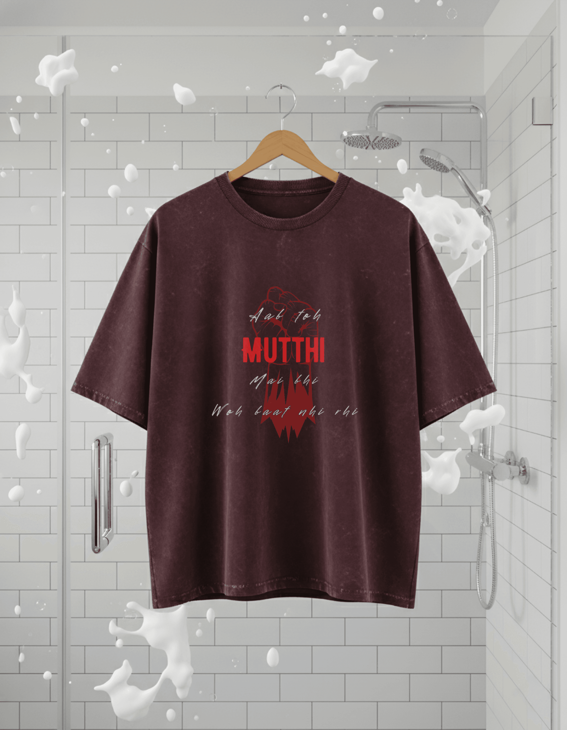 Ab Toh MUTTHI Mai Bhi Woh Baat Nhi Rhi Oversized Acid Washed T-Shirt