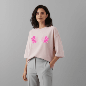 Breast Cancer Awareness Ribbon Bloom Oversized T-Shirt